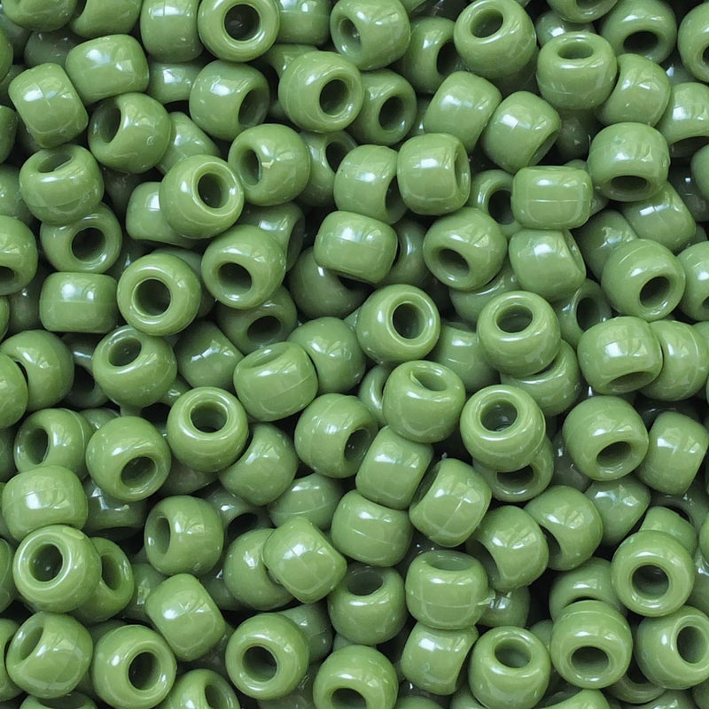 BeadExplosion Pony Beads Olive Green Crow Beads Made in USA 6x9mm Large Hole - Image 1